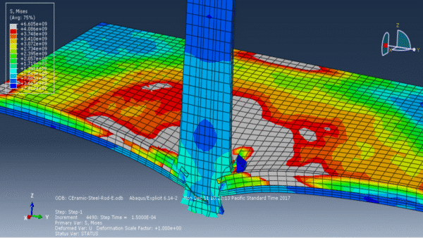Simulation rod impact to the steel-ceramic plate