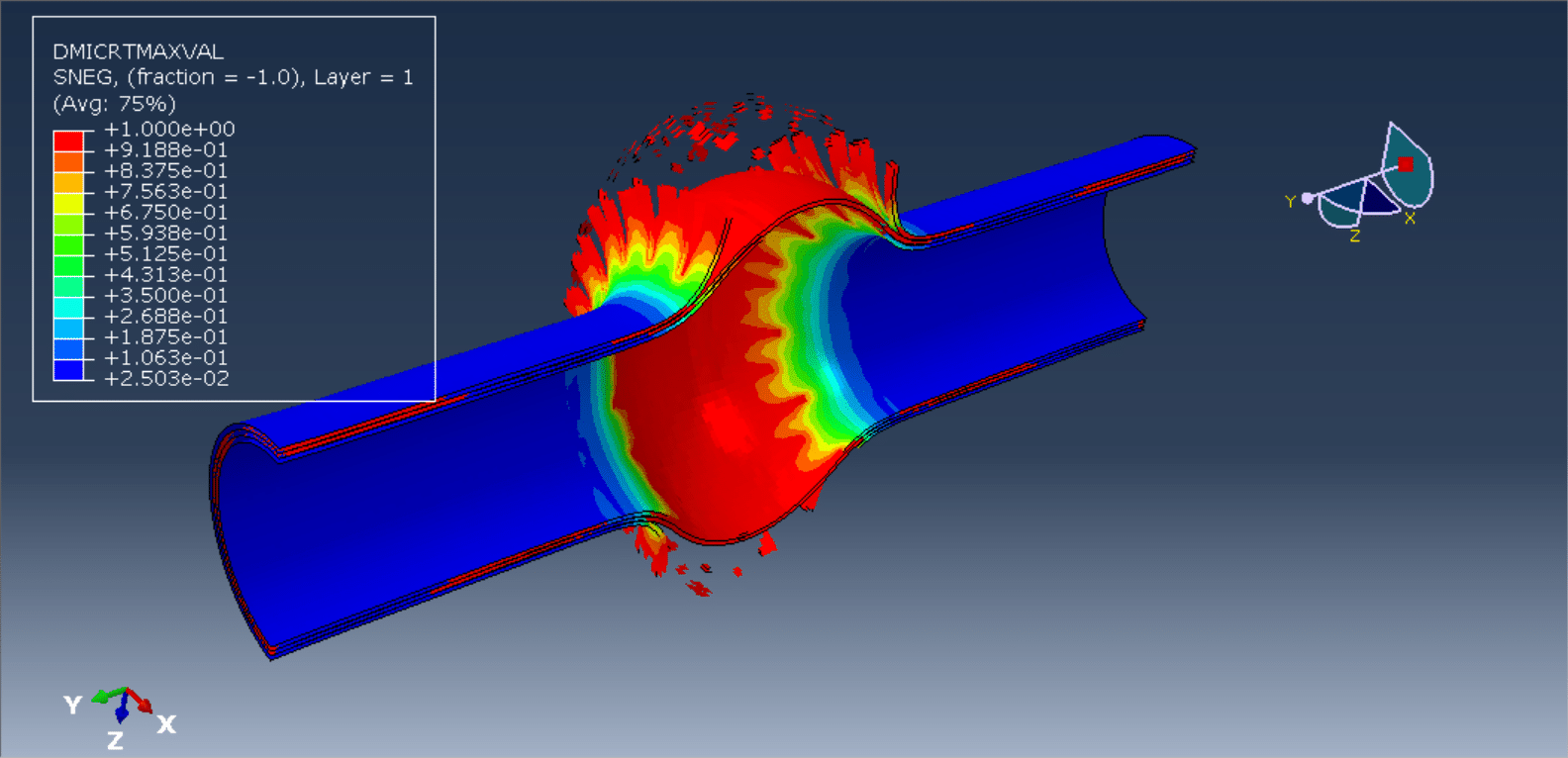 Simulation composite Pipe(Aluminum-Bamboo fiber-Aluminum) under internal blast in Abaqus