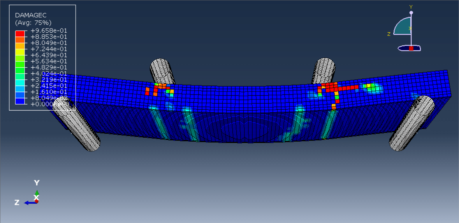 Simulation RC slab with PET foam core under four point bending test in Abaqus