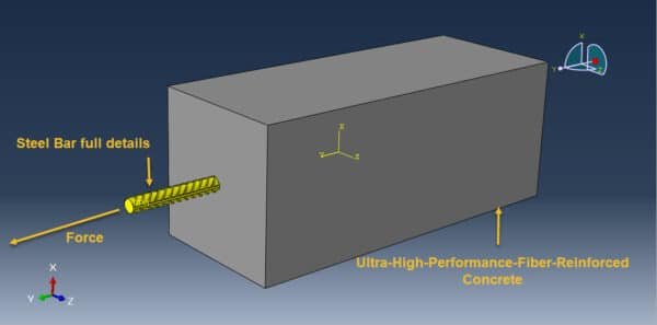 Simulation pull-out test of a ribbed steel bar from Ultra-High-Performance-Fiber-Reinforced Concrete in Abaqus