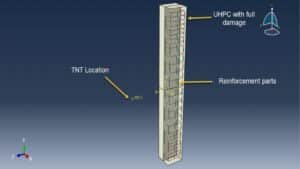 Air blast impact simulation on UHPC slab using Abaqus showing structural cracking and energy distribution