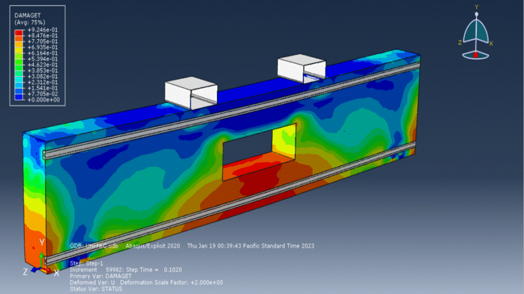 Dynamic bending of UHPFRC beam with void and CFRP reinforcement in Abaqus simulation