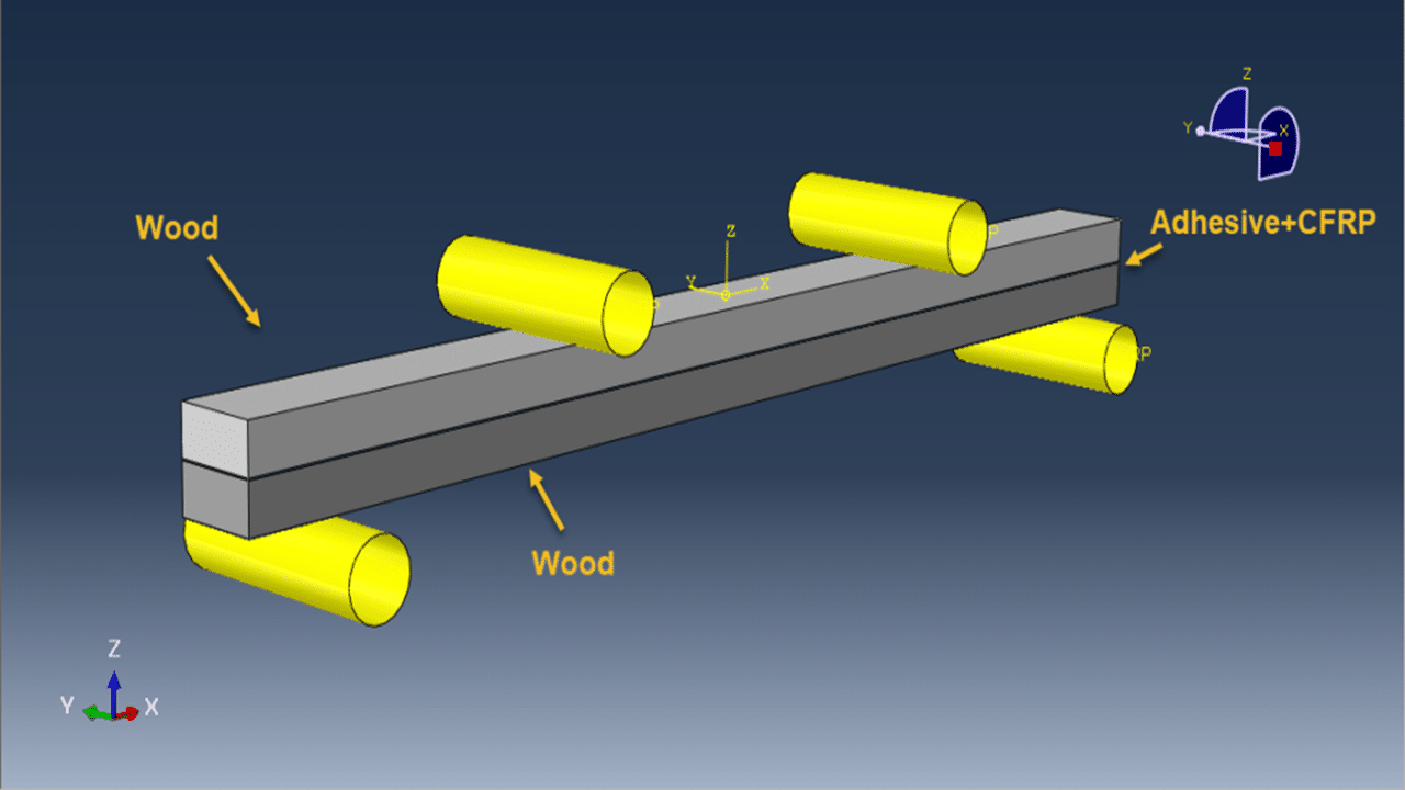 Dynamic Four-Point Bending Simulation of Wood–CFRP Beam Bonded with Epoxy in Abaqus