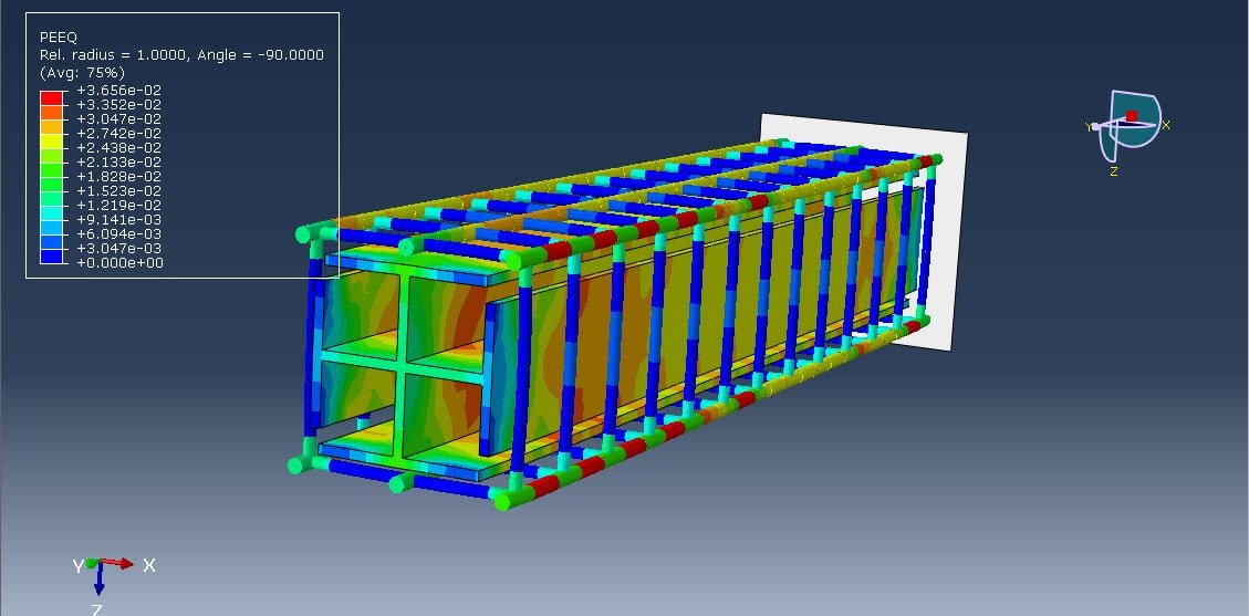 Analysis of composite concrete steel column using X shape steel section under compression test in Abaqus