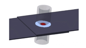 Simulation of resistance spot welding in Simufact showing nugget formation and thermal zones