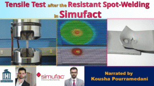 Simufact Welding tensile test simulation showing stress concentration and material necking before fracture