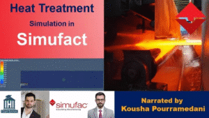 Stress relief heat treatment simulation in Simufact showing temperature distribution and stress reduction