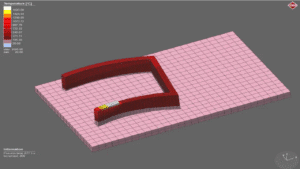 Simufact simulation of laser metal deposition process showing thermal gradient and residual stress in additive manufactured part