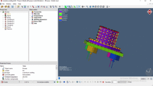 DED additive manufacturing simulation showing thermal gradient and material deposition in Simufact Welding