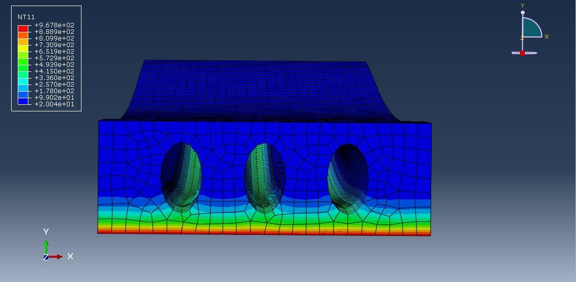 Simulation hollow-core slab under fire conditions and four-point bending