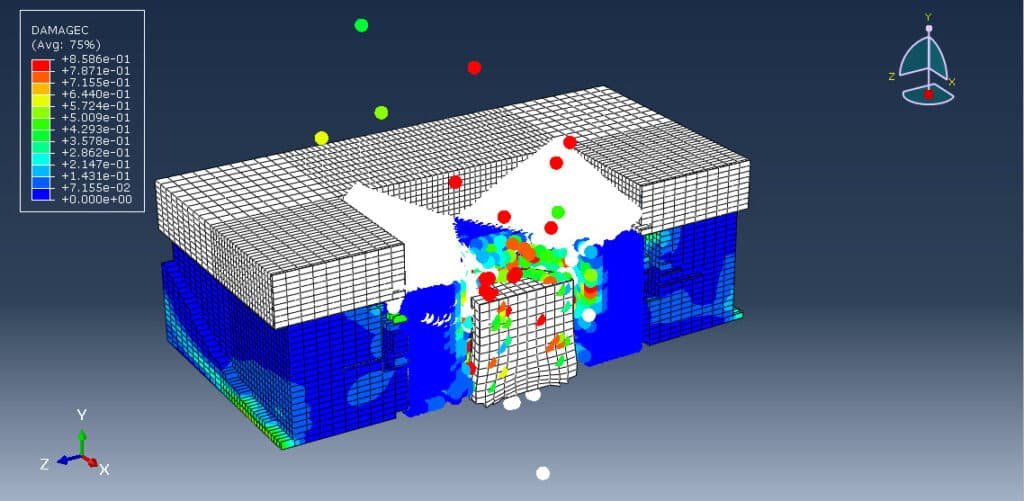 Simulation of ceramic plates as shielding for concrete blocks against projectile penetration