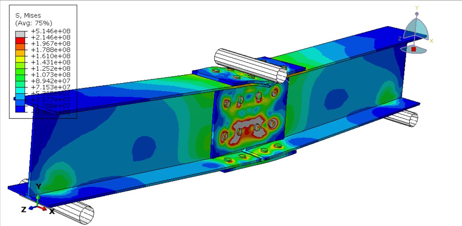 Dynamic analysis of the three-point bending test of a bolted steel splice connection